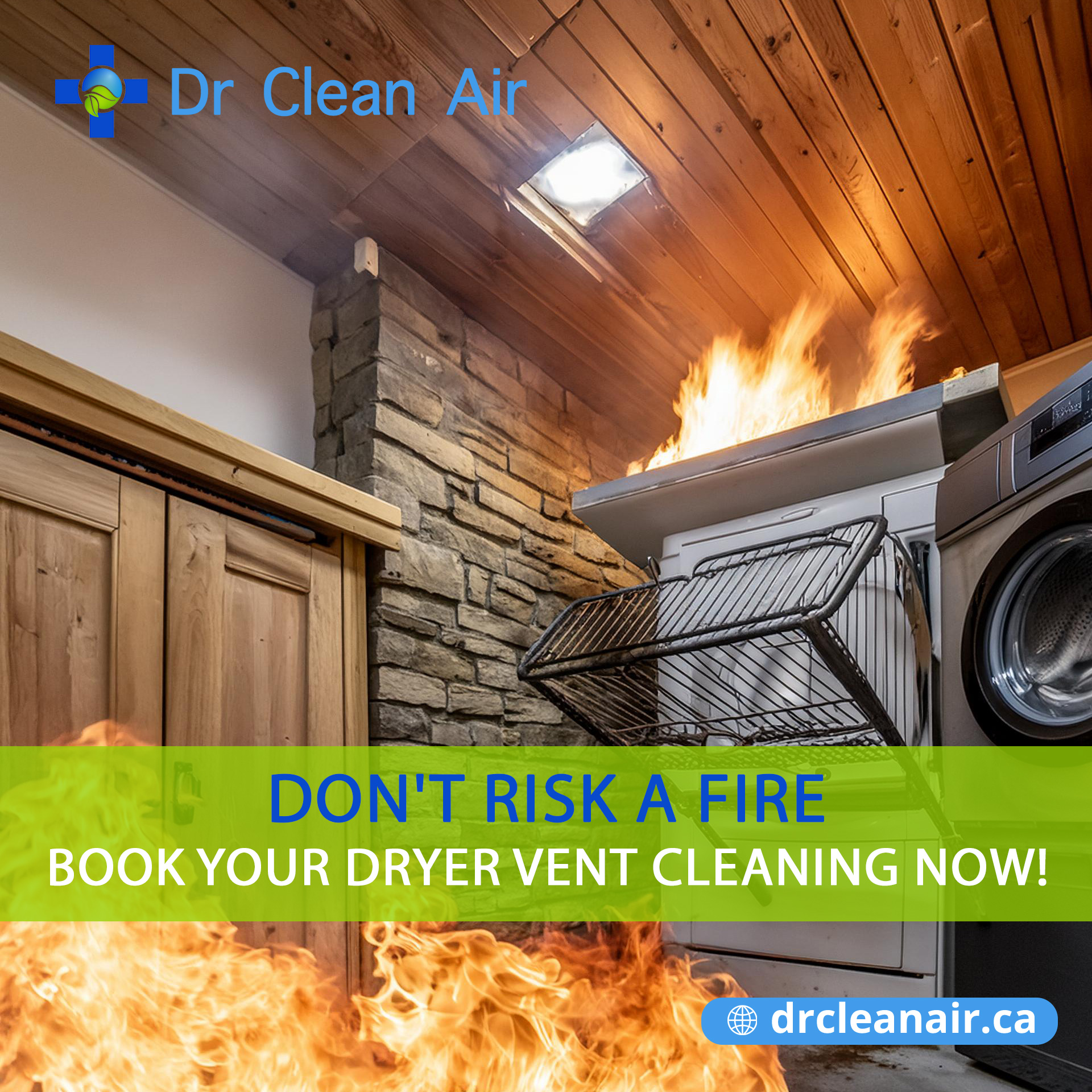 Every year, there are more than 15,000 dryer fires across Canada. Most dryer fires are caused by failure in cleaning dryer vent ductwork.